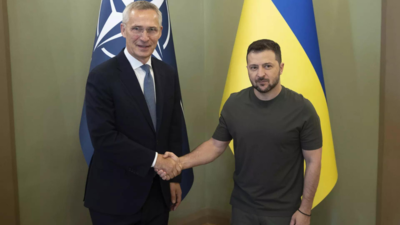 Nato’s secretary general meets with Zelenskyy to discuss ‘ending Russia’s aggression’