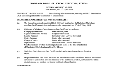 Nagaland HSLC result 2025 announced, 75.16% students pass, Lungyihangle Nring tops with 98.67%: Check result here
