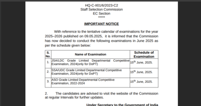 SSC exam 2025 dates for June released at ssc.gov.in: Check complete timetable here