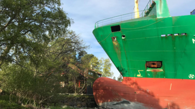 ‘It was so unreal’: Norwegian man wakes to find cargo ship with 16 crew in his garden