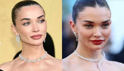 Cannes 2025: Amy Jackson channels vintage glam in her stunning polka dot gown with striking red lip | Hindi Movie News