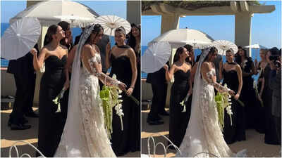 Alia Bhatt shines bright in black strapless gown as bridesmaid at friend’s wedding in Spain | Hindi Movie News