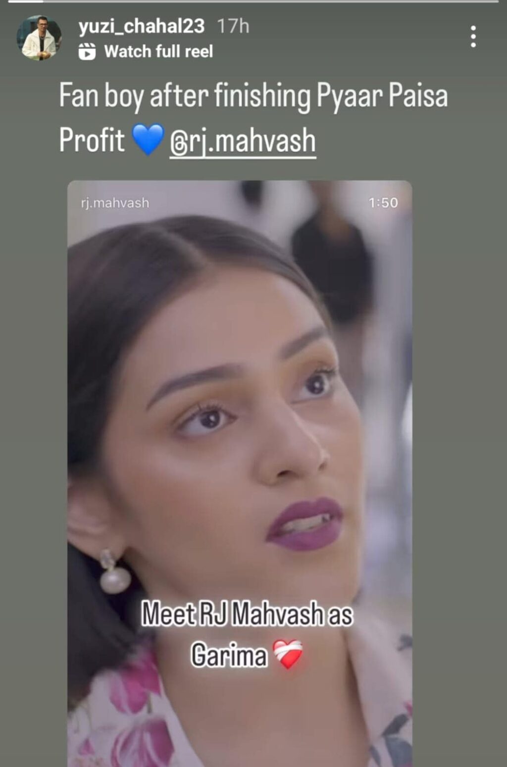 Amid Dating Rumours, Yuzvendra Chahal’s “Fan Boy” Shout Out To RJ Mahvash’s Acting Debut