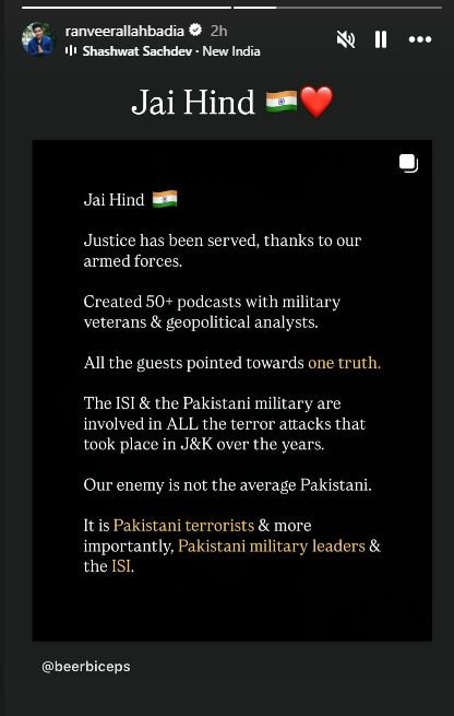 “Justice Has Been Served,” Ranveer Allahbadia Applauds The Indian Army