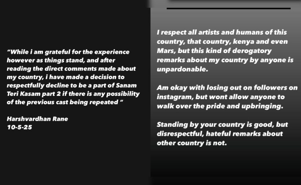 Harshvardhan Rane Refuses Sanam Teri Kasam 2 With Pakistani Actress Mawra Hocane As India-Pakistan Tensions Escalate