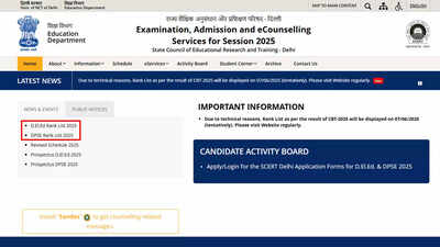 SCERT Delhi DElEd result and rank list for 2025 released at scertdelhi.admissions.nic.in: Check direct link here