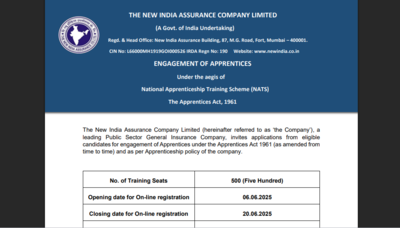 NIACL Apprentice 2025 registration window opens: Direct link to apply for more than 500 vacancies here