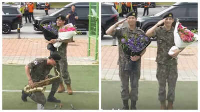 BTS members RM and V officially discharged from Military service; greet fans with Saxophone performance- WATCH | K-pop Movie News