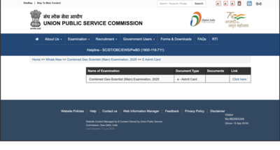 UPSC admit card 2025 for Combined Geo Scientist Main exam released at upsc.gov.in: Check direct link to download hall ticket here