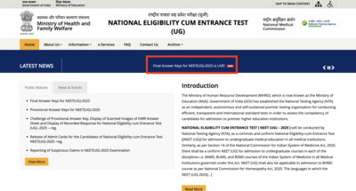 NEET UG final answer key 2025 released at neet.nta.nic.in: Check direct link to download PDF here