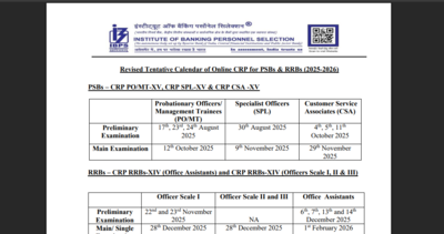IBPS revises 2025–26 recruitment calendar: Check exam dates for PO, SO, Clerk, and RRB posts