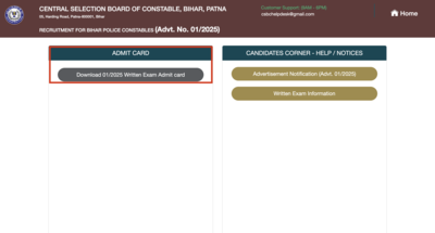 CSBC Bihar Police Constable admit card 2025 released for written examination: Check direct link to download hall ticket here
