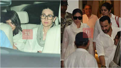 Karisma Kapoor looks visibly heartbroken as she returns to Mumbai with children, Saif Ali Khan and Kareena Kapoor Khan after attending Sunjay Kapur’s prayer meet | Hindi Movie News
