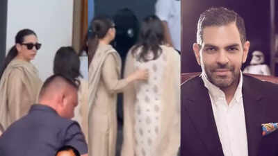 Karisma Kapoor along with kids Samaira, Kiaan goes to Delhi for Sunjay Kapur’s second prayer meet | Hindi Movie News