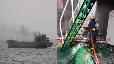 Major fire breaks out in Oman-bound vessel: INS Tabar answers distress call; crew rescued | India News