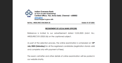 Indian Overseas Bank LBO exam date released: Check important details here