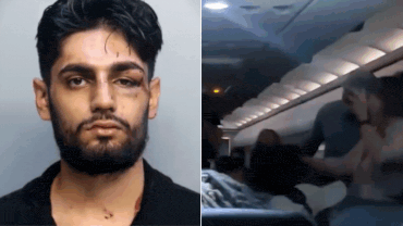 ‘Stop, let him go’: PIO sparks mid-air brawl, ends up with black eye – video