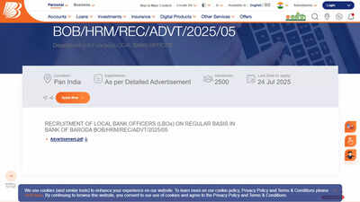 Bank of Baroda LBO recruitment 2025: Apply for 2500 posts at bankofbaroda.in; check details here