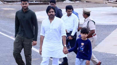Pawan Kalyan’s rare appearance with sons Akira Nandan and Mark Shankar goes viral on the internet | Telugu Movie News