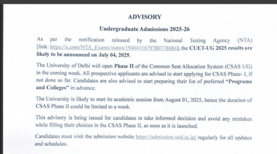 DU UG phase II CSAS admissions 2025 to begin tomorrow: Check complete details here