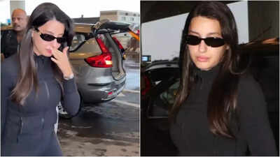 Nora Fatehi breaks down at Mumbai airport, her bodyguard pushes away fan during chaotic moment amid cryptic post about death | Hindi Movie News