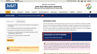 JoSAA counselling 2025: Round 4 seat allotment list, opening and closing ranks for BTech admissions released at josaa.nic.in, direct link here
