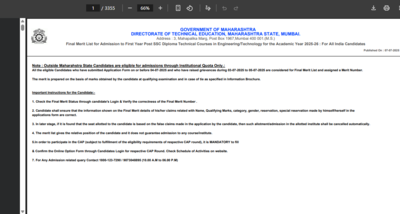 DTE Maharashtra Polytechnic merit list 2025 released at poly25.dtemaharashtra.gov.in: Direct link to download here