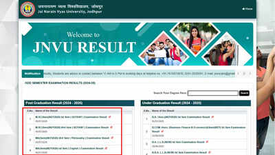 JNVU odd semester PG results for M.Sc and MA 2024-25 announced at jnvuiums.in