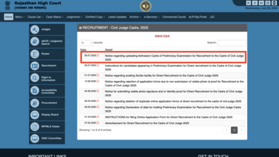Rajasthan High Court Recruitment 2025: Admit card for Civil Judge Cadre released at hcraj.nic.in, check direct link here
