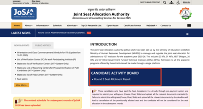 JoSAA counselling 2025 round 5 seat allotment released: Check direct link and steps to download list here