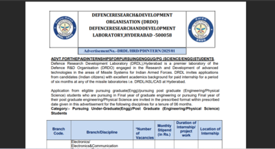 DRDO internship 2025 application window for Science and Engineering closing today: Check direct link to apply and key details here