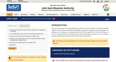 JoSAA counselling 2025 round 6 seat allotment result for IITs, NITs released: Check direct link to access list here