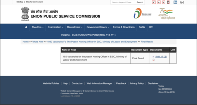 UPSC result 2025 for ESIC Nursing Officer posts released at upsc.gov.in: Check direct link to download merit list here