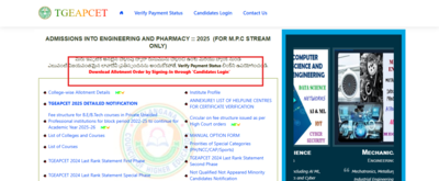 TS EAMCET phase 1 seat allotment result 2025 released at tgeapcet.nic.in: Direct link to download scorecards here