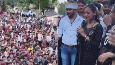 Viral Maha Kumbh Girl greets massive crowd in Pichhore; debut film shoot temporarily halted amid fan frenzy; Video inside | Hindi Movie News