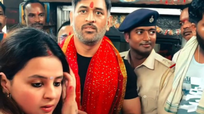 Watch: MS Dhoni visits Ranchi’s Maa Dewri Temple, shares heartwarming moment with Ziva and Sakshi | Cricket News
