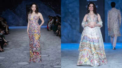 Mermaid gown to floral lehenga: Tamannaah Bhatia turns fairy queen on the ramp