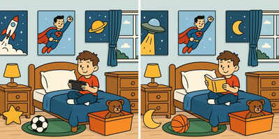 Optical illusion: Only a person with excellent eyesight and creative thinking can spot all 5 differences in the boy’s room in 10 seconds