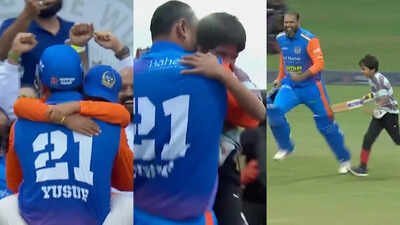 Watch: Yusuf Pathan hits match-winning six for India Champions in WCL, hugs and kisses kids in celebration | Cricket News