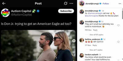 Donald Trump Jr’s chest photo goes viral, he asks American Eagle to call him amid Sydney Sweeney row; his girlfriend reacts
