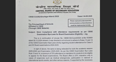 CBSE Makes 75% Attendance Mandatory for Class 10, 12 Board Exam 2026 Eligibility |