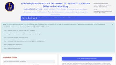 Indian Navy recruitment drive 2025: Notification released for 1,266 Civil Tradesman posts, registration begins on this date
