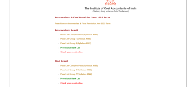 ICMAI CMA Intermediate and Final result for June 2025 declared at icmai.in: Direct link to download result here