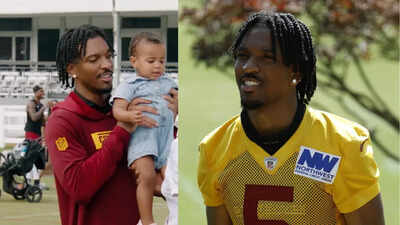 Jayden Daniels hilariously struggles to hold baby during Commanders practice in must-see viral moment | NFL News