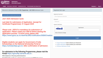 IGNOU July 2025 ODL registration deadline extended: Check new date, direct link, and steps to register here