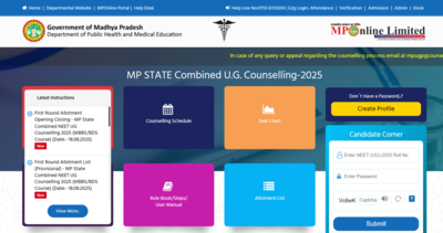 MP NEET UG round 1 seat allotment result 2025 released at dme.mponline.gov.in: Direct link to download merit list here