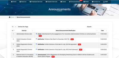 IGNOU TEE December date sheet 2025 released at ignou.ac.in: Check complete schedule here
