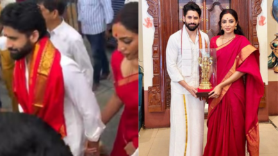 Watch: Naga Chaitanya holds Sobhita Dhulipala’s hand as the couple seeks blessings at Tirumala; fans call them ‘adorable’ |