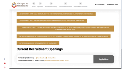 BSF Constable recruitment 2025 ends today for 3,588 posts, check direct link to apply