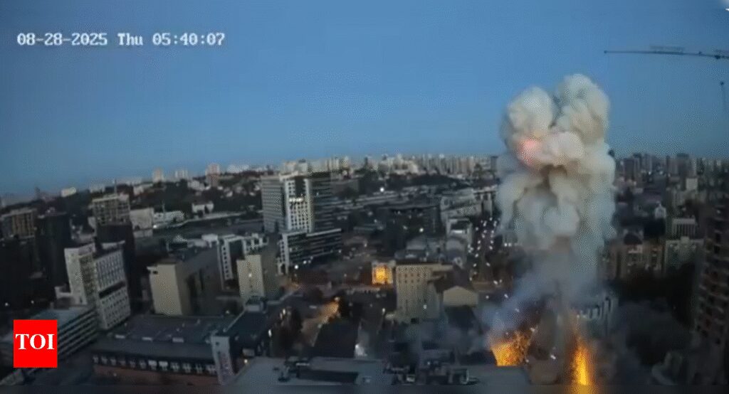 ‘People may still be trapped’: Moment Russian missiles hit Kyiv neighbourhood – watch